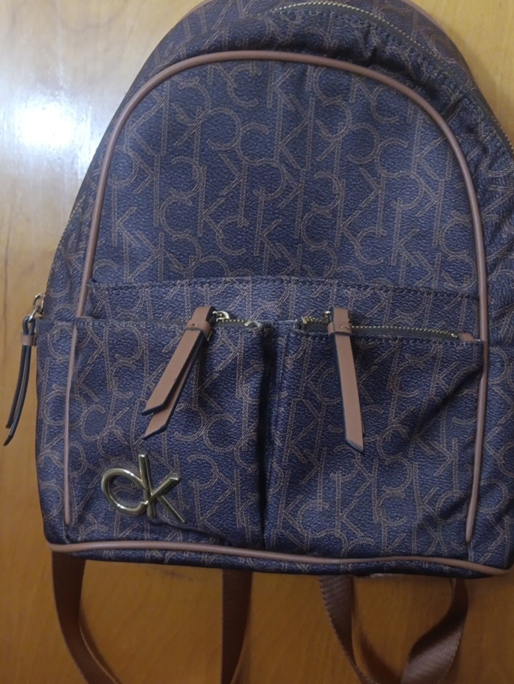 Calvin Klein Navy and Brown Monogram Mini Backpack with CK Logo